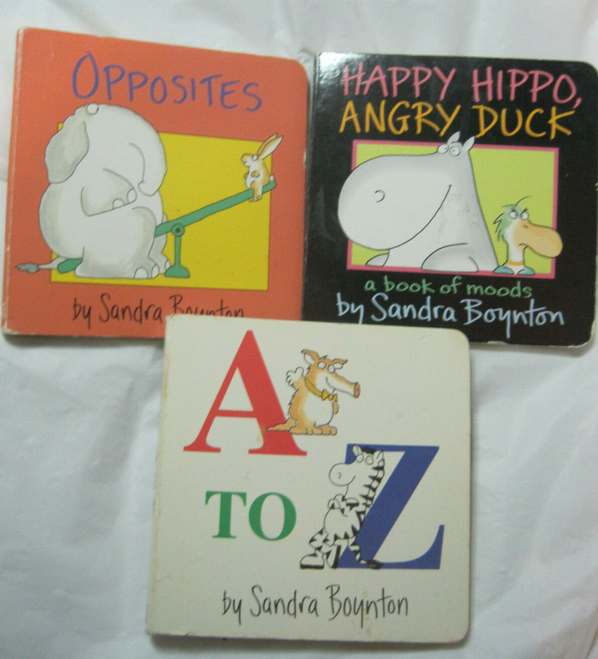Lot of 3~Board Books by Sandra Boynton~A to Z Opposites Hippo Duck~HC~LBDSB