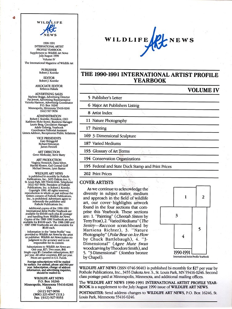 1989 WILDLIFE ART NEWS Full Year 6 Issues + 1990 & 1991 Artist Profile Yearbooks
