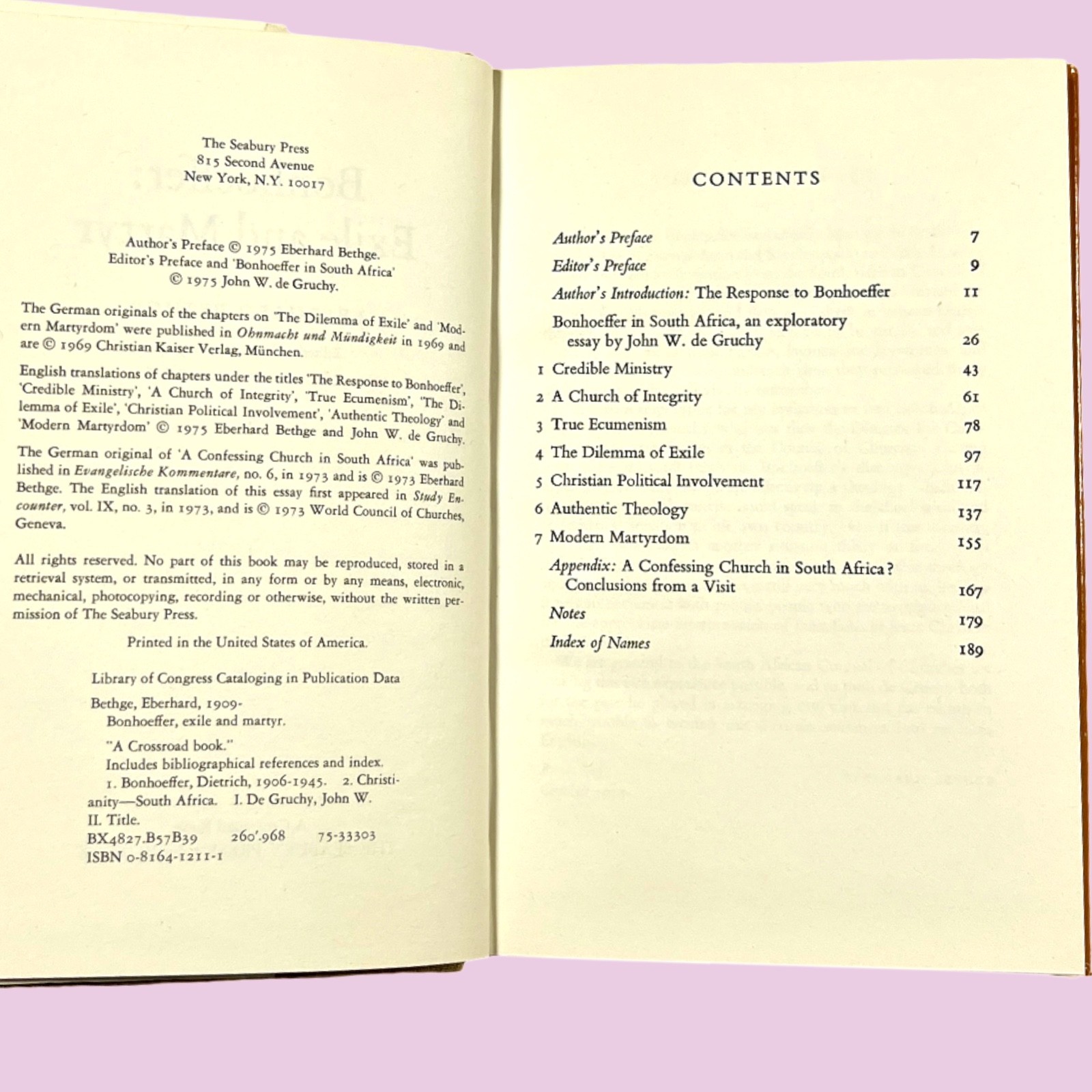 Bonhoeffer: Exile & Martyr (1975) Eberhard Bethge HC DJ Theology Biography