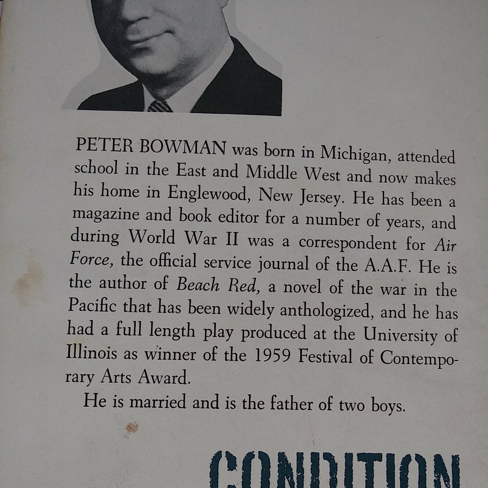 Condition Three Peter Bowman HC Military Thriller Action Novel Book