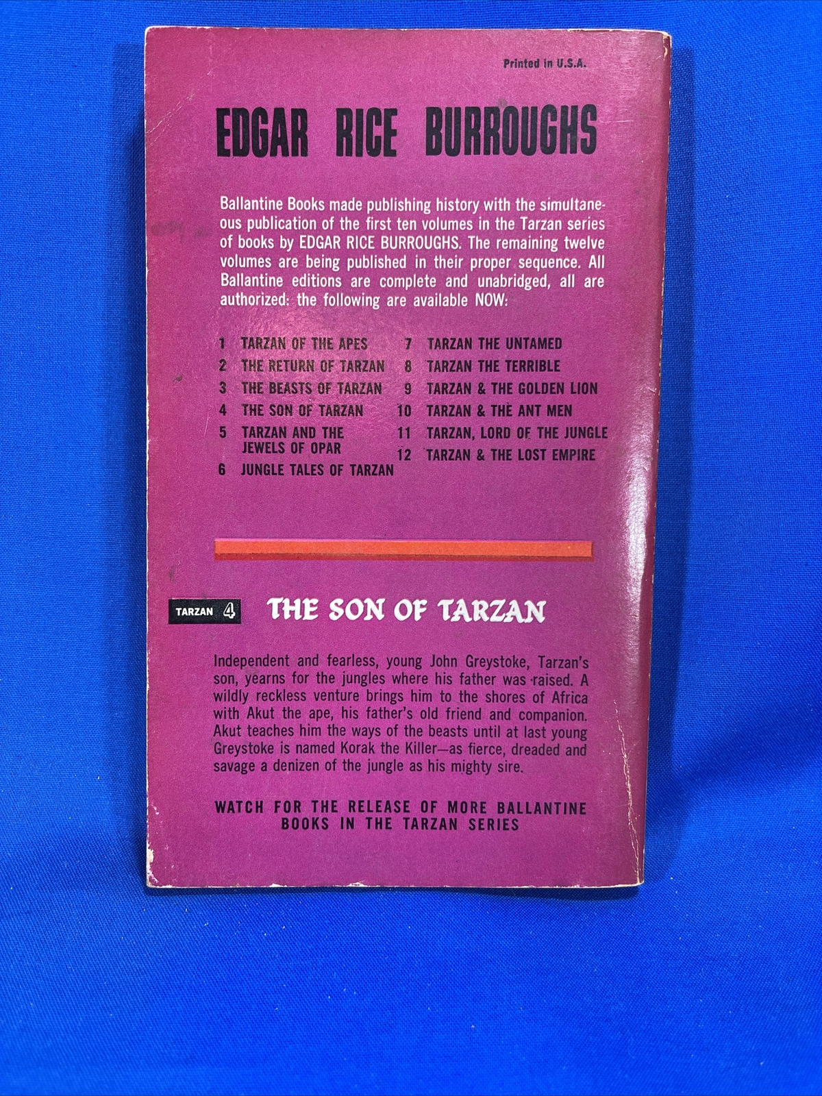 The Son of Tarzan Korak #4 by Edgar Rice Burroughs PB 1963 Ballantine
