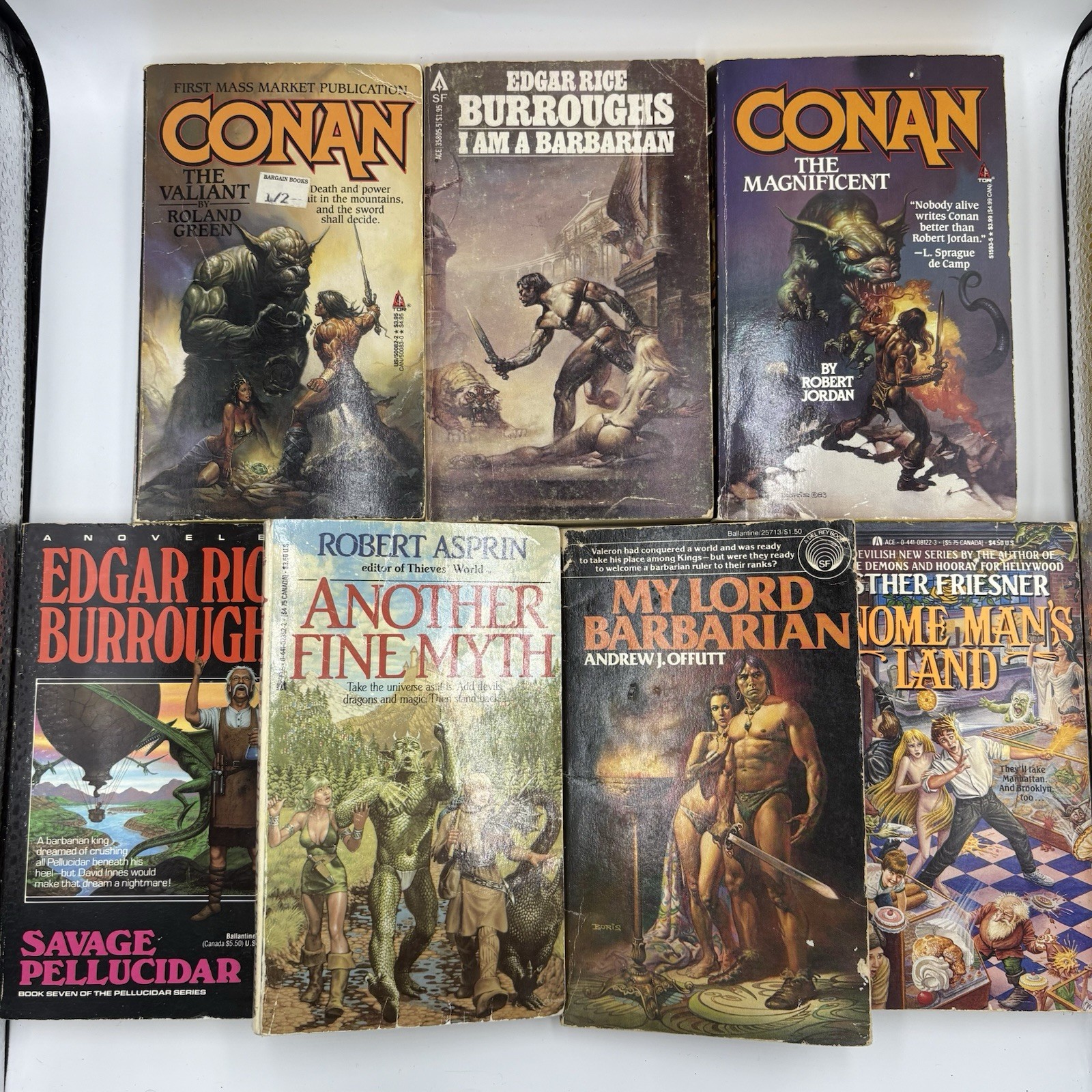 Lot 7 Vintage Fantasy Books Conan Edgar Rice Burroughs Pulp Paperback Novels Lot