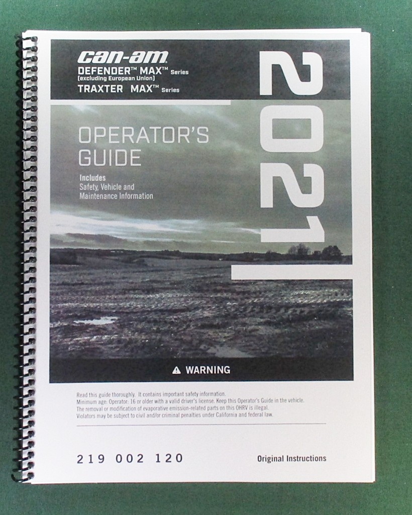 2021 Can-Am Defender MAX HD8 Owner’s Manual: 211 Pages & Protective Covers