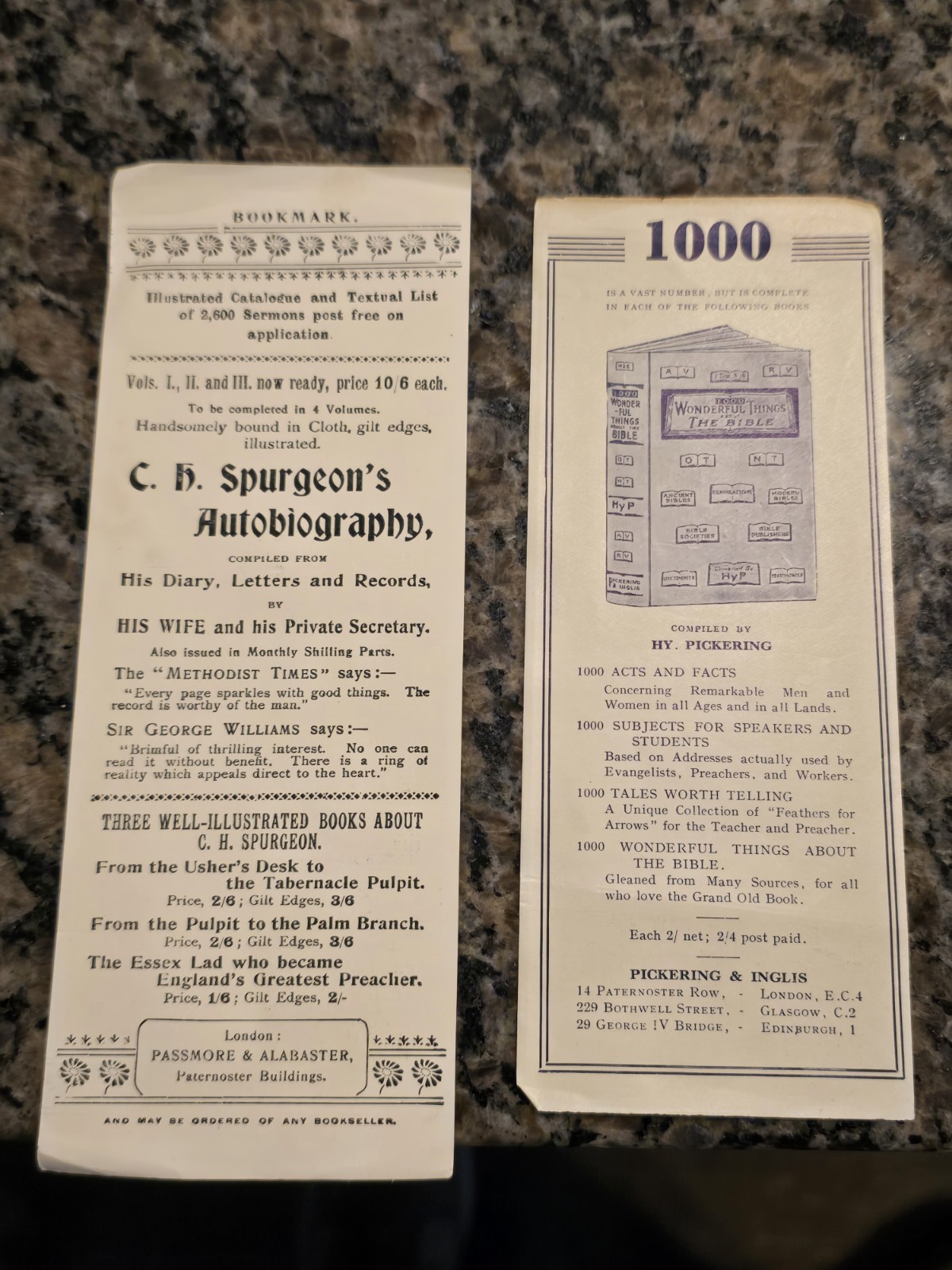RARE 1890s Charles C. H. Spurgeon Passmore & Alabaster Bookmark + Hy Pickering