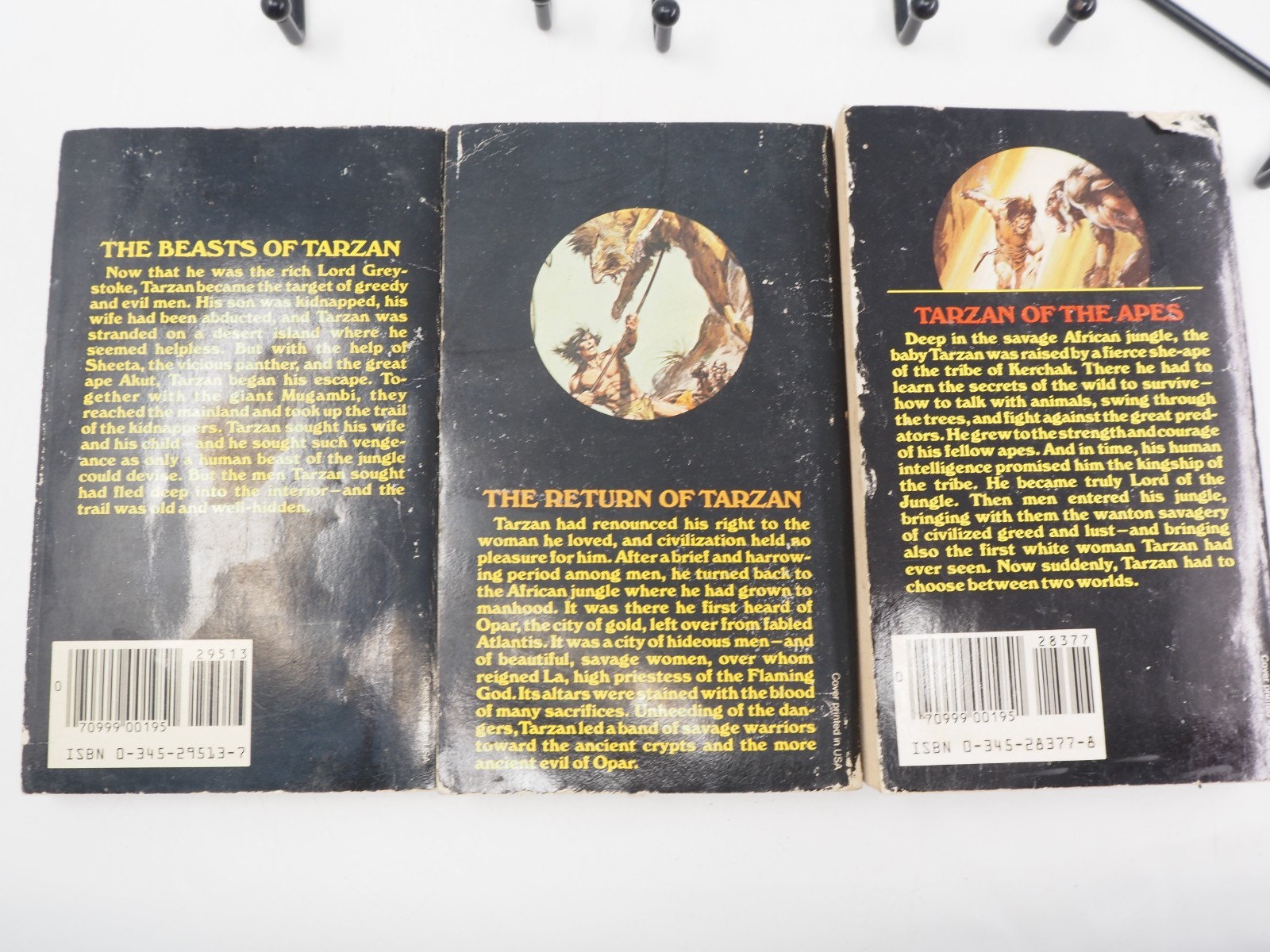 3 Tarzan Edgar Rice Burroughs Black Cover Ballantine Paperback Novels 1 2 3