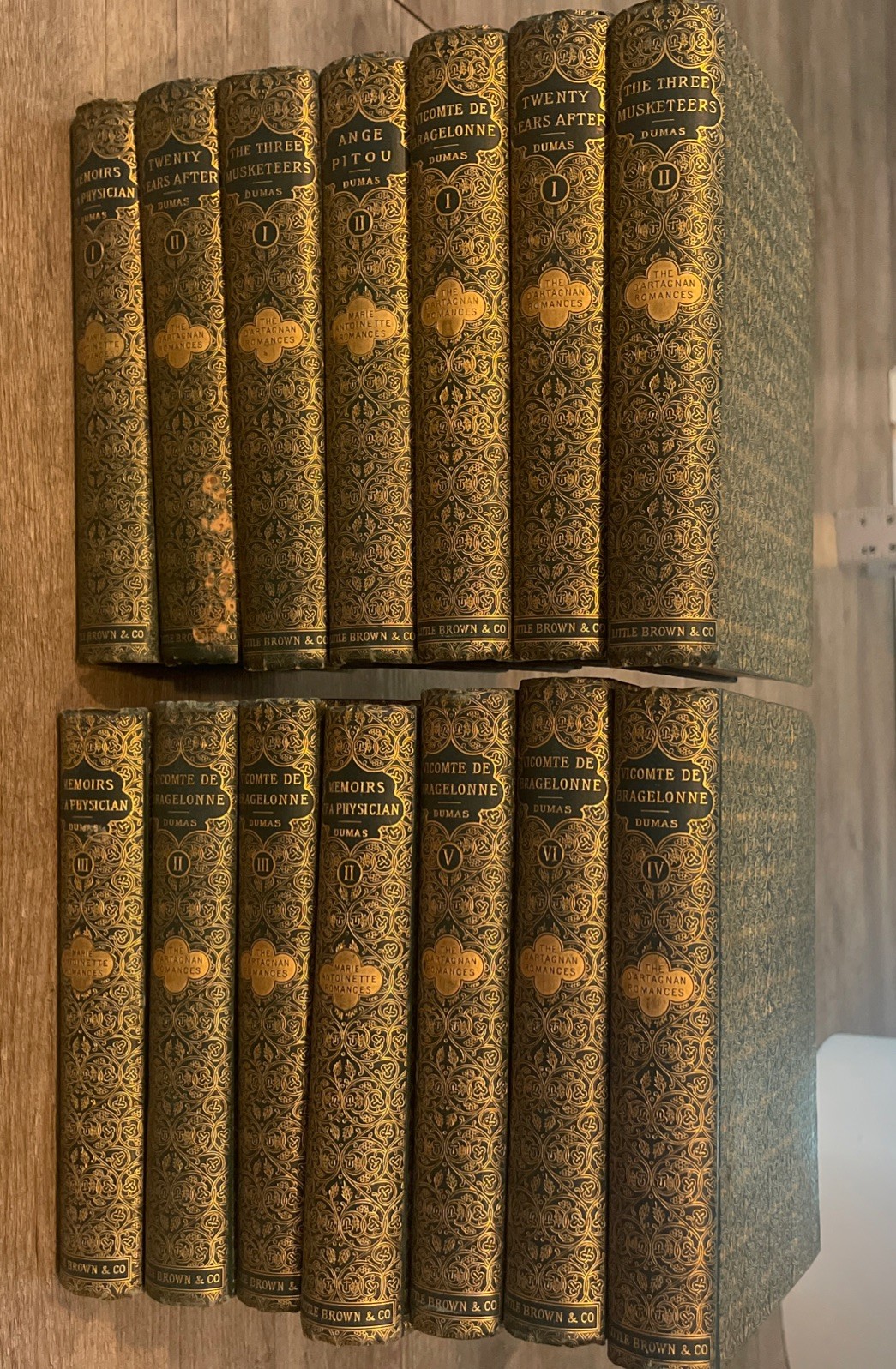 Vtg Alexandre Dumas Green Embossed Hard Cover Book Collection of 14 from 1800’s