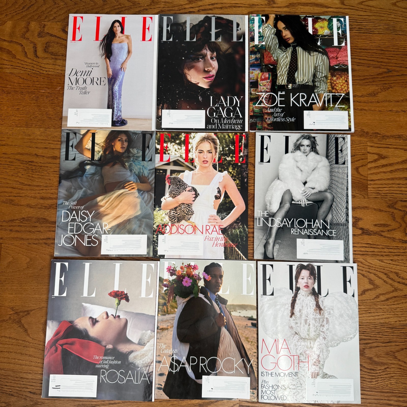 LOT OF 9 ELLE MAGAZINE 2025 COMPLETE YEAR FASHION STYLE CELEBRITY