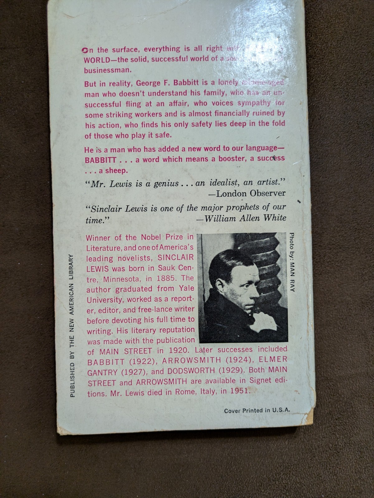 Babbit Sinclair Lewis 1961 Vintage Signet PB. Used. Read Description Please.