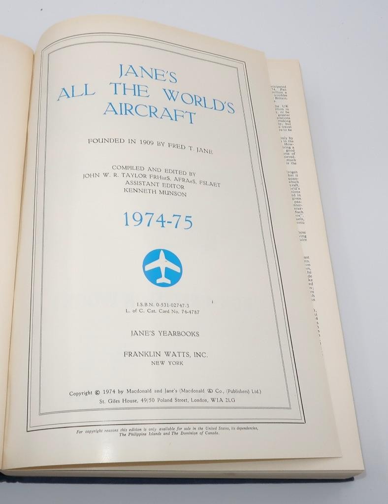 Jane’s All the World’s Aircraft, 1974-1975 by John W.R. Taylor (Hardcover)