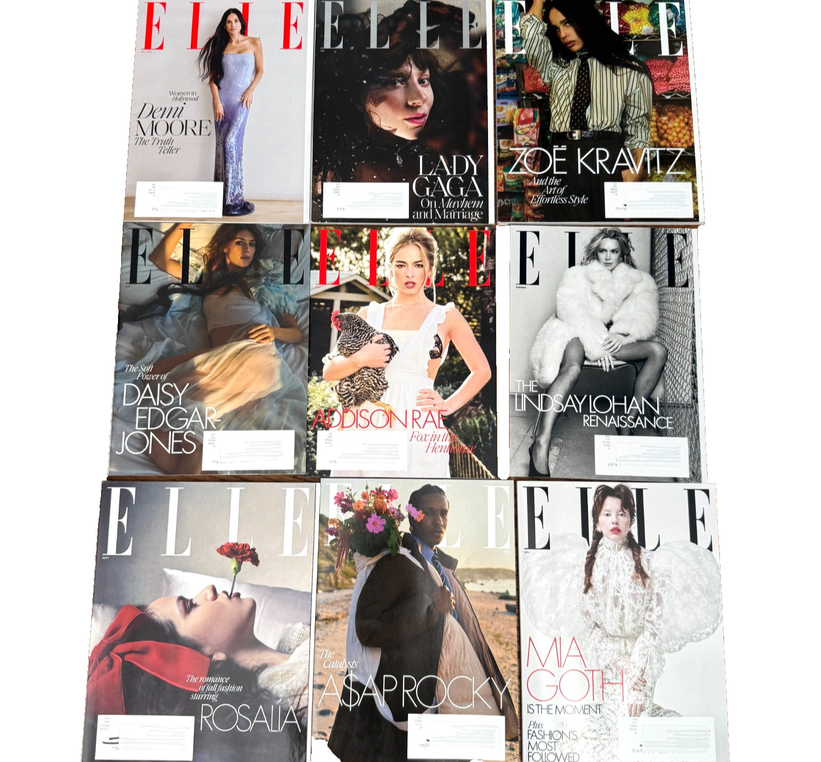 LOT OF 9 ELLE MAGAZINE 2025 COMPLETE YEAR FASHION STYLE CELEBRITY