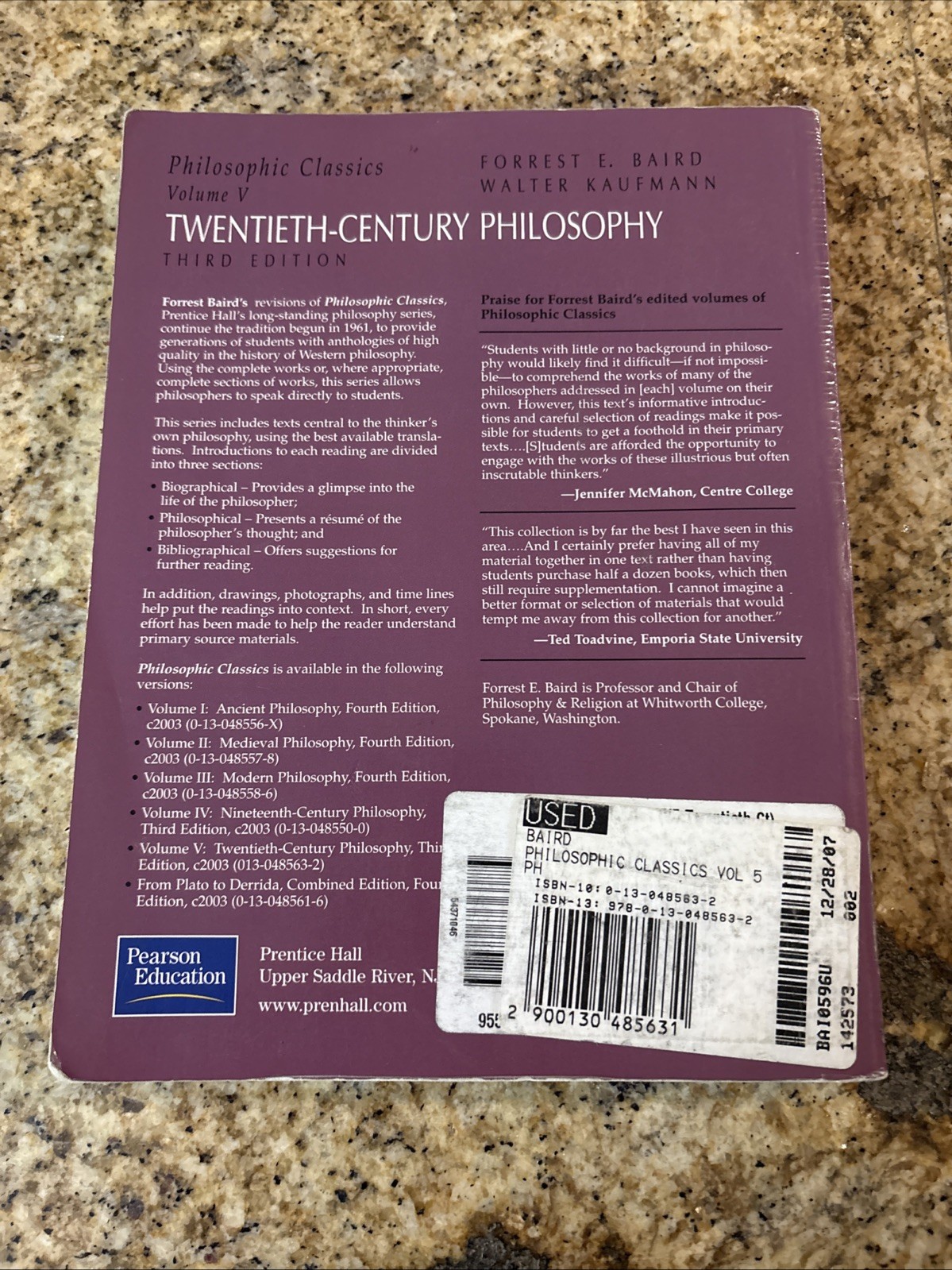 Philosophic Classics, Volume V: 20th-Century Philosophy by Forrest Baird 3rd Ed