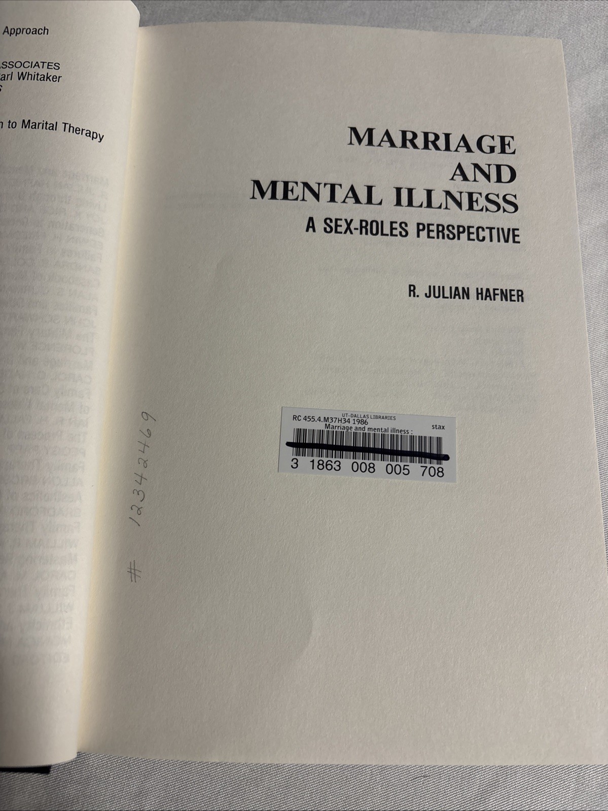 The Guilford Family Therapy Ser.: Marriage and Mental Illness : A Sex-Roles…