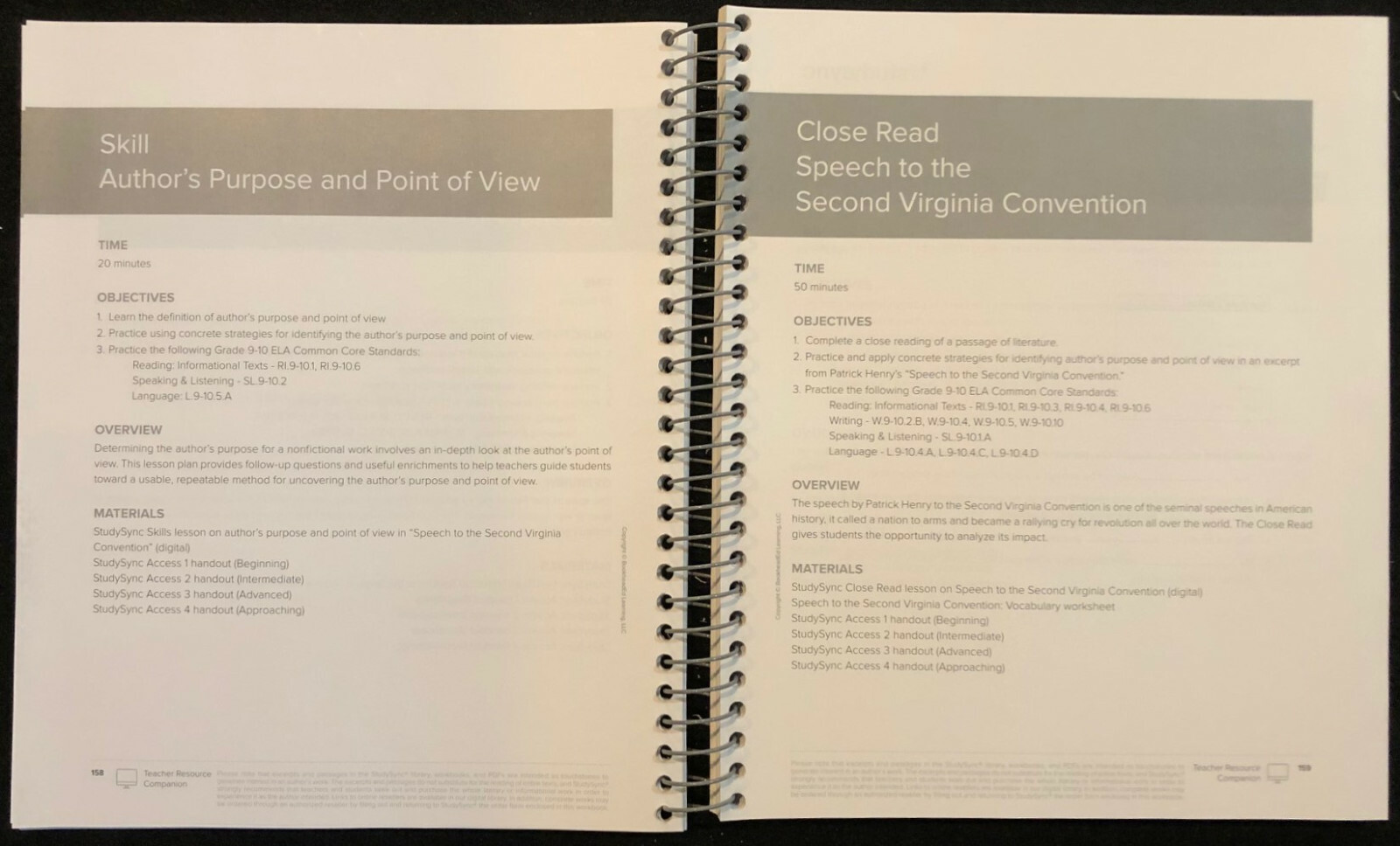 10th – STUDY SYNC Teacher Resource Companion & Reading/Writing Student Companion