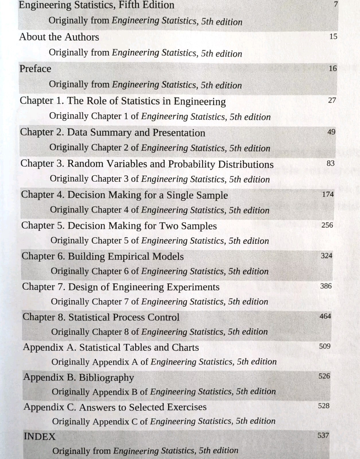 Engineering Statistics Textbook 2022 PB 5th Edition Wiley Custom Learning SSbks