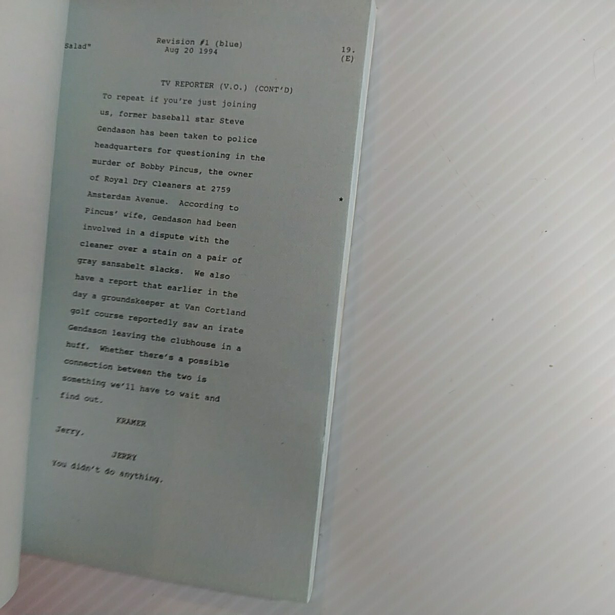 Vintage SEINFELD “The Big Salad” #04-0602 Table Draft Script Larry David 1994
