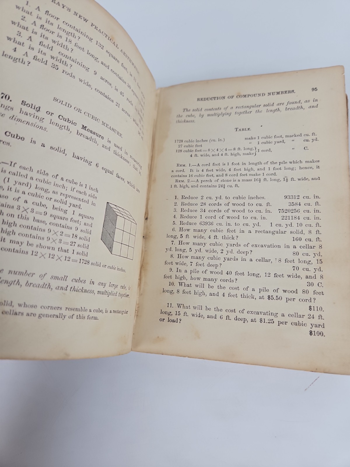 Rays New Practical Arithmetic, 1877 Joseph Antique Hardcover Book