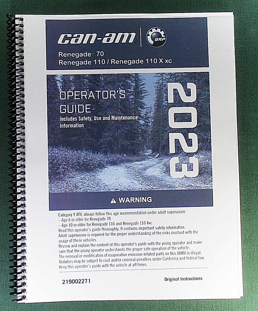 2023 Can-Am Renegade 110 X xc Owner’s Manual: 212 Pages & Protective Covers