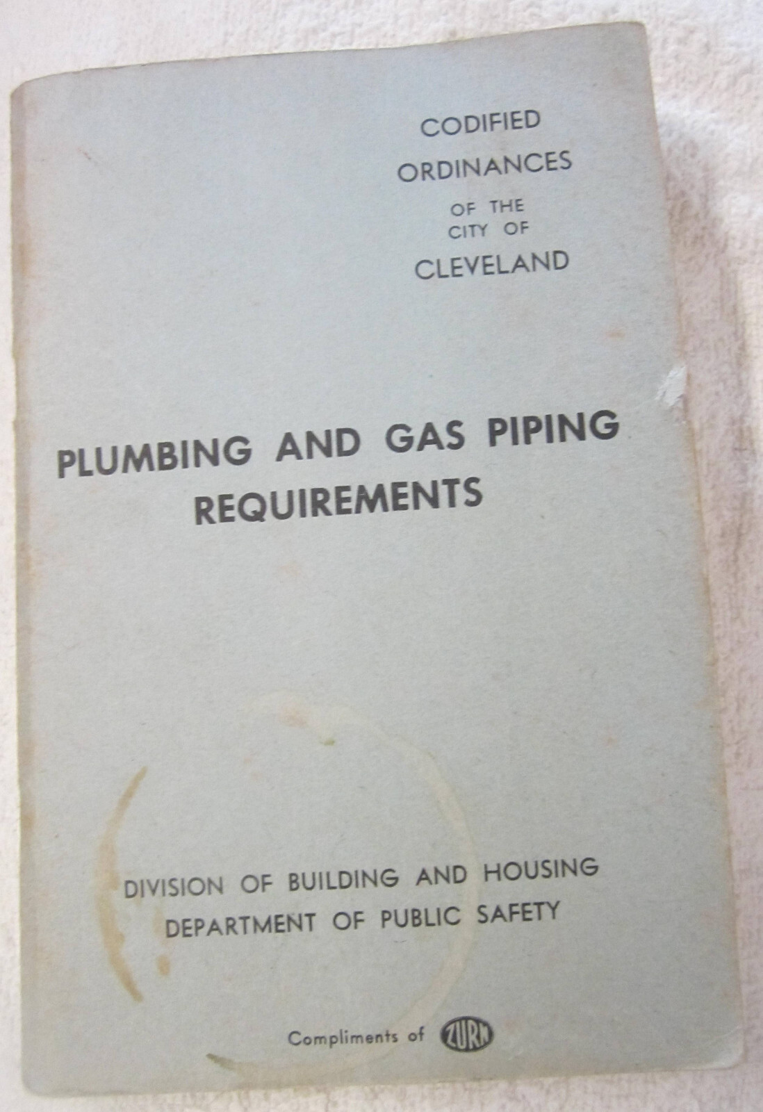 1955 Cleveland Ohio Plumbing Code Edition Book VTg gas piping requirements