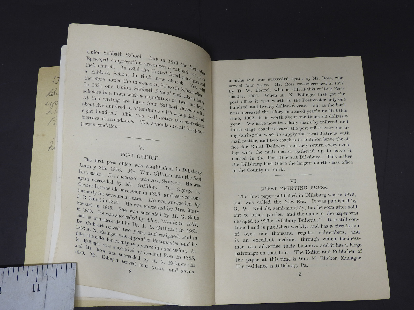 Local History Of Dillsburg PA Original 1902 Booklet A.N. Eslinger 50yrs Resident
