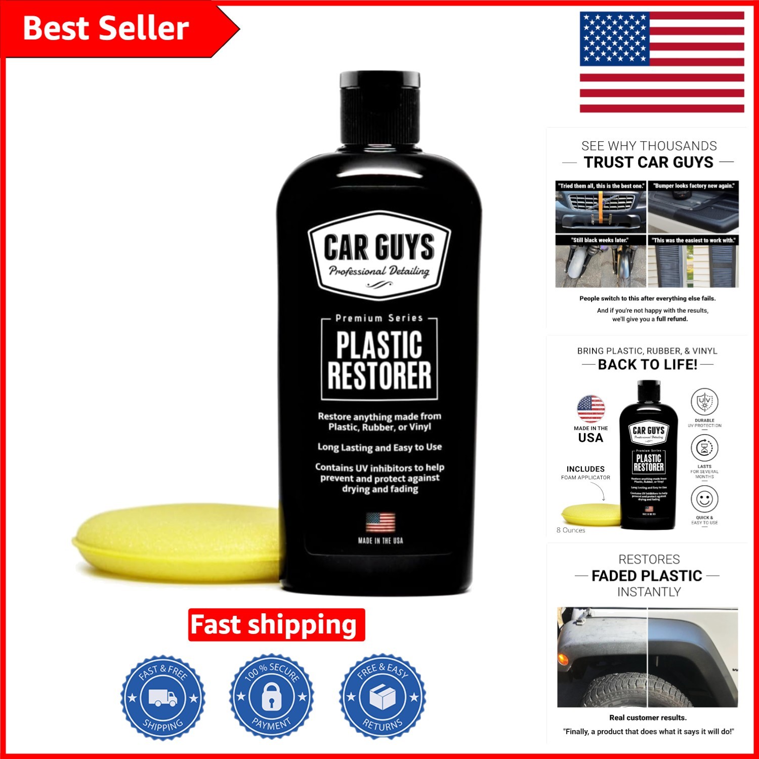 Restore Vinyl, Rubber, and Plastic Surfaces: 8 Oz Detailing Kit with Applicator