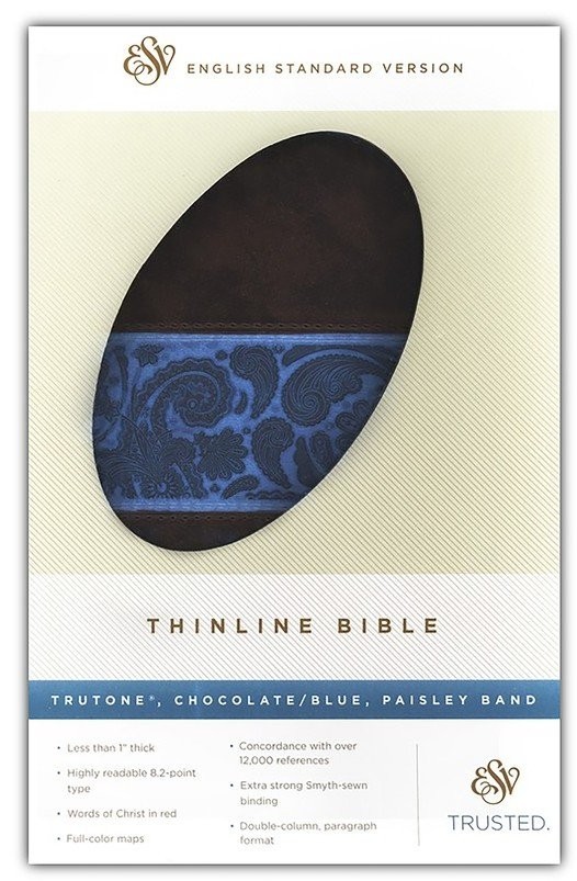 ESV Thinline Bible, Red Letter TruTone, Chocolate/Blue, Paisley Band Design SALE