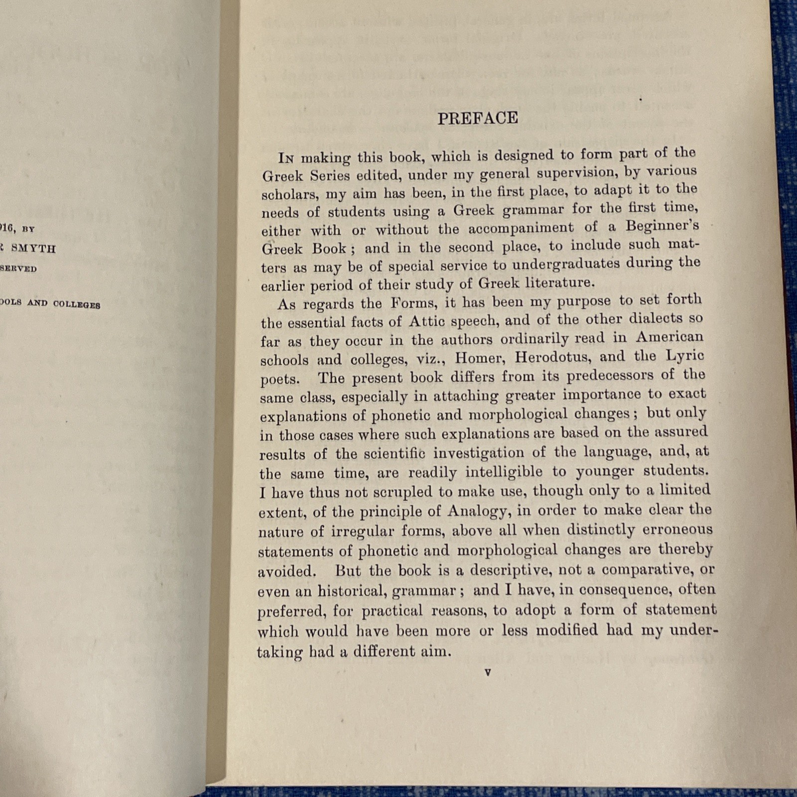 A GREEk GRAMMAR by Herbert Weir Smyth, Harvard Professor, 1916 HC First Ed.