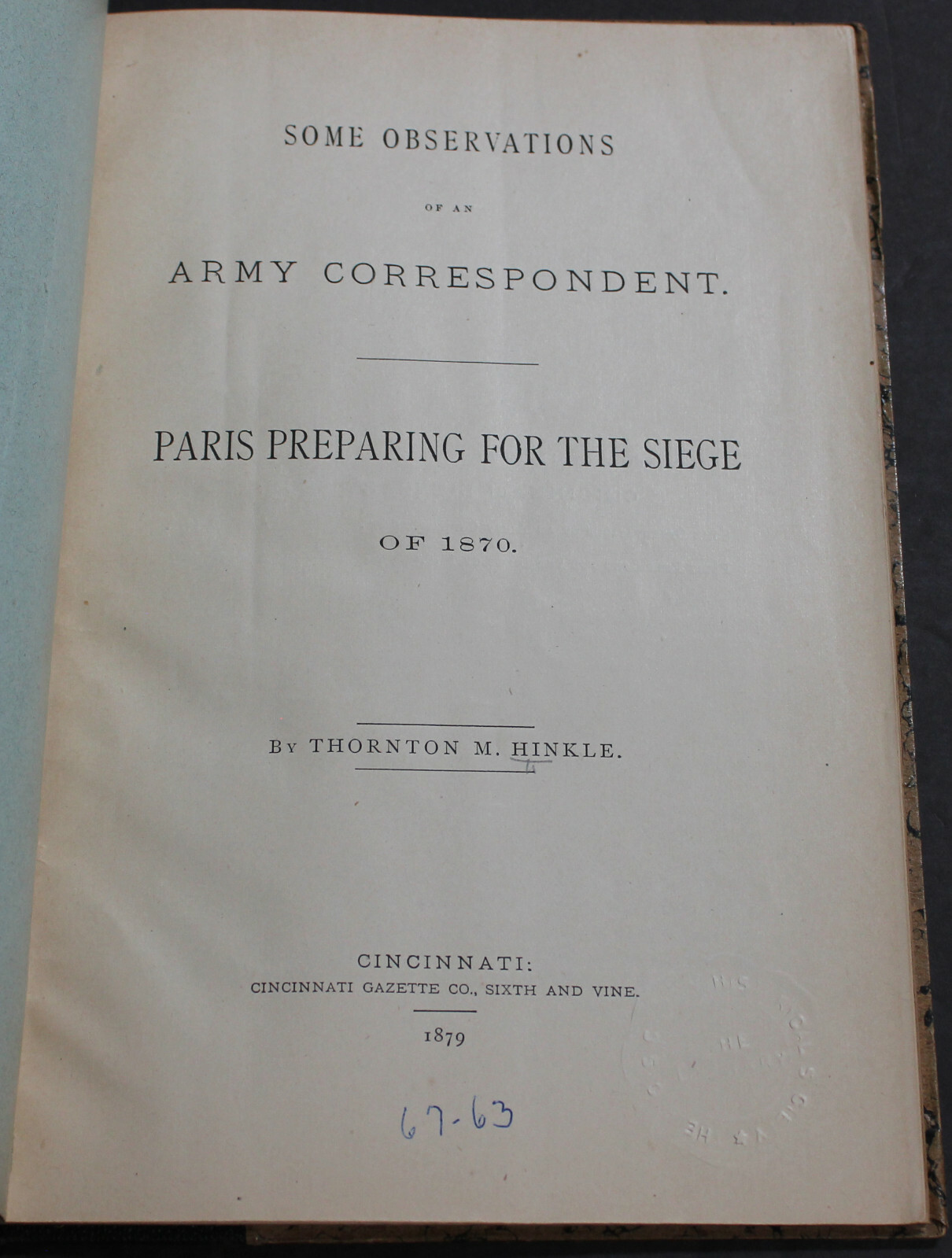 Rare Antique Old Observations Army Correspondent Paris Siege 1879 Military