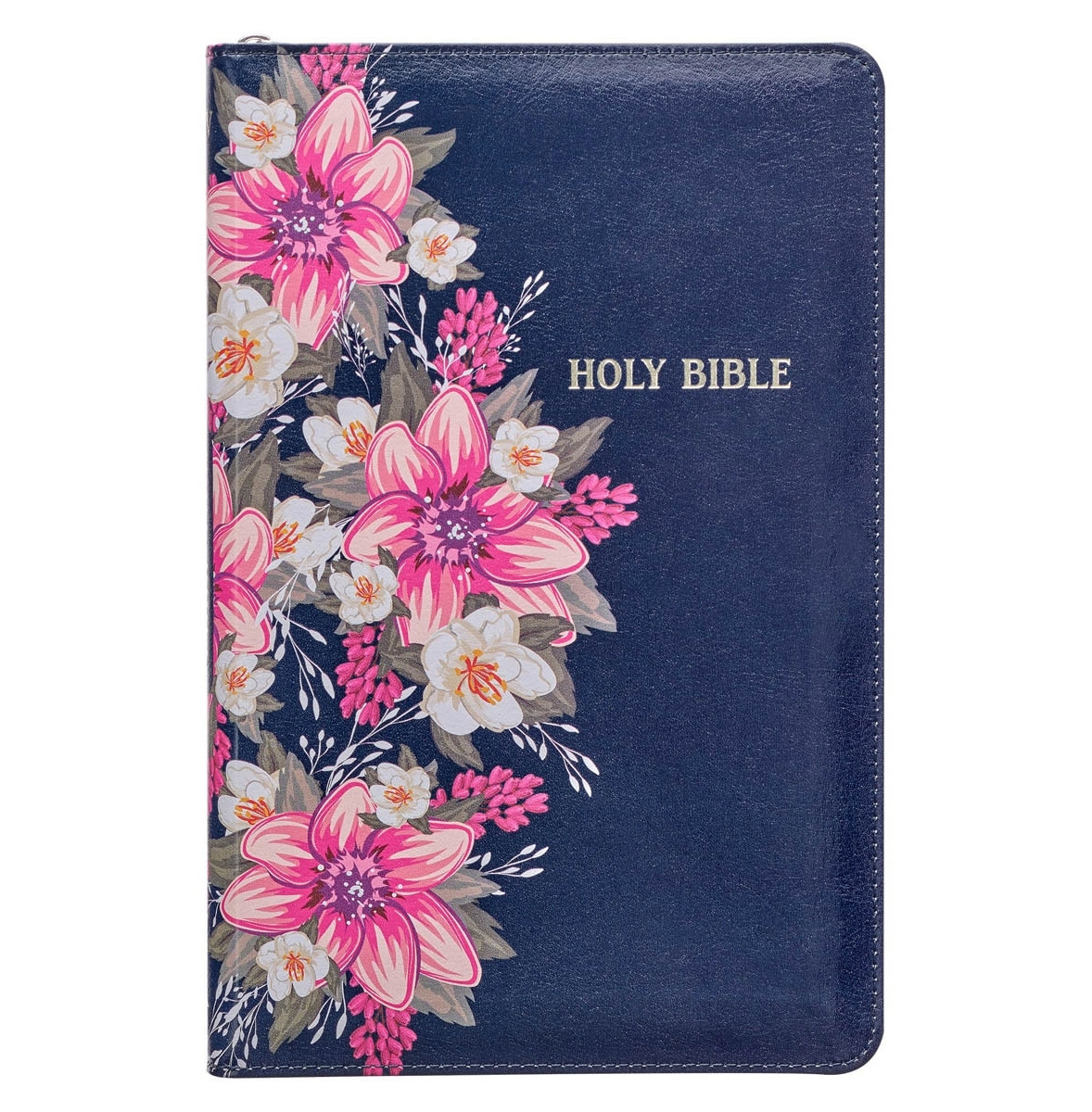Floral Blue Faux Leather KJV Deluxe Gift Bible w/Thumb Index and Zipper Closure