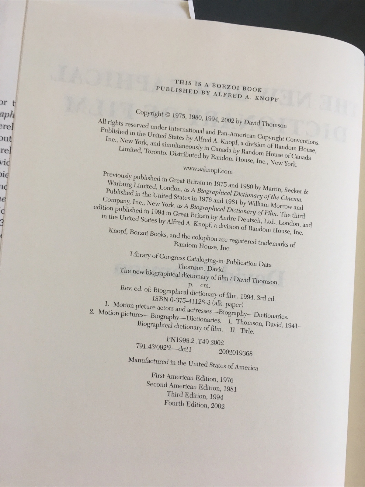 The New Biographical Dictionary of Film: Expanded and Updated by Thomson, David