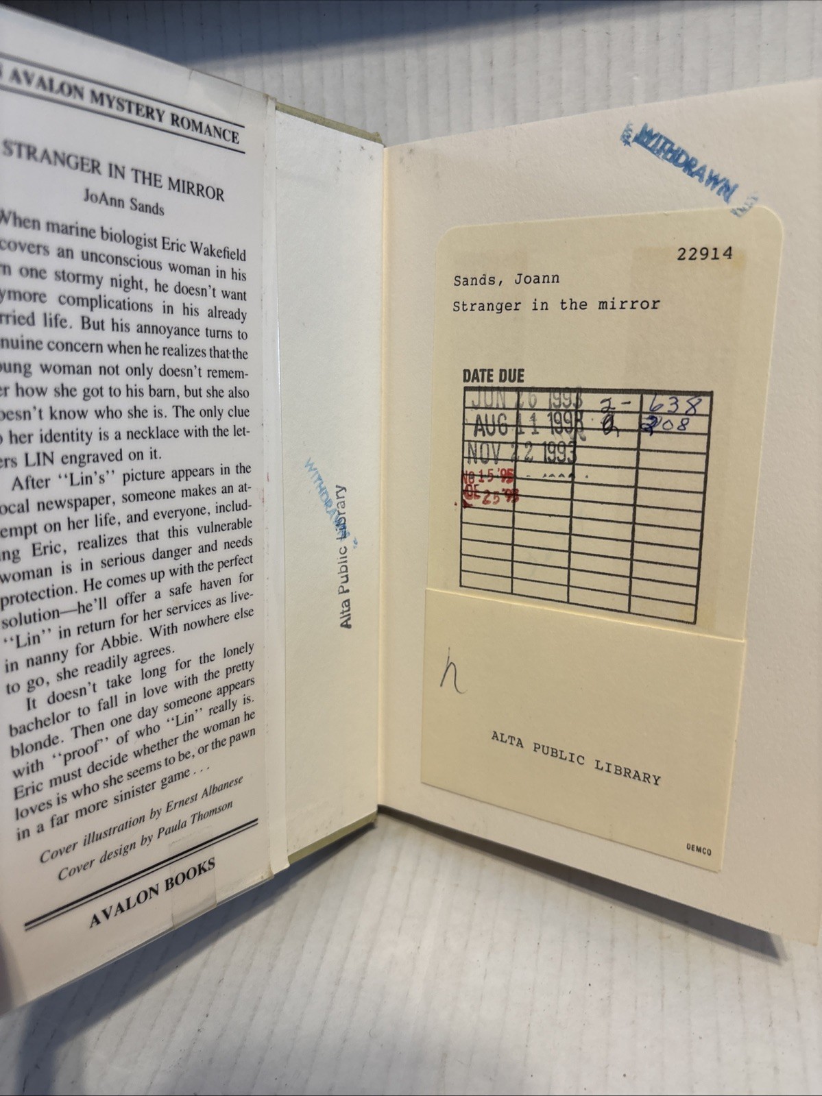 Stranger In The Mirror;SANDS Vtg 1993 1stEd. Romance Myst. HCDJ Exlibrary Avalon