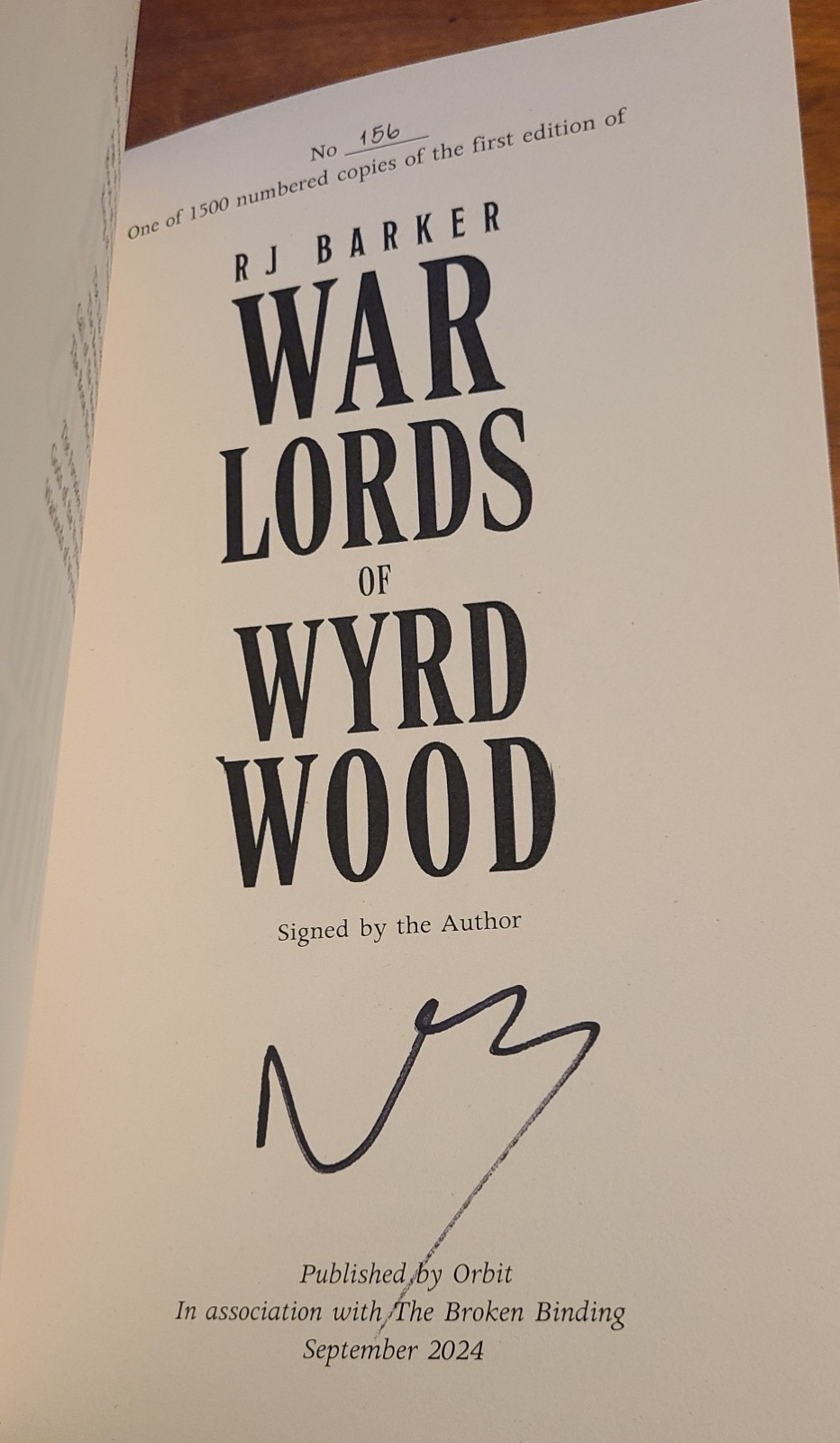 Gods, Warlords, and Heart of Wyrdwood – RJ Barker SIGNED/Numbered Broken Binding