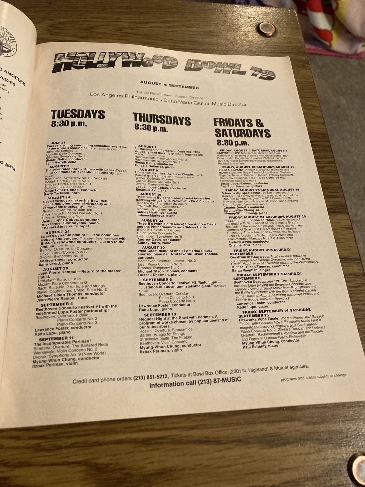 PERFORMING ARTS Magazine Aug 1979 Hollywood Bowl Summer Festival
