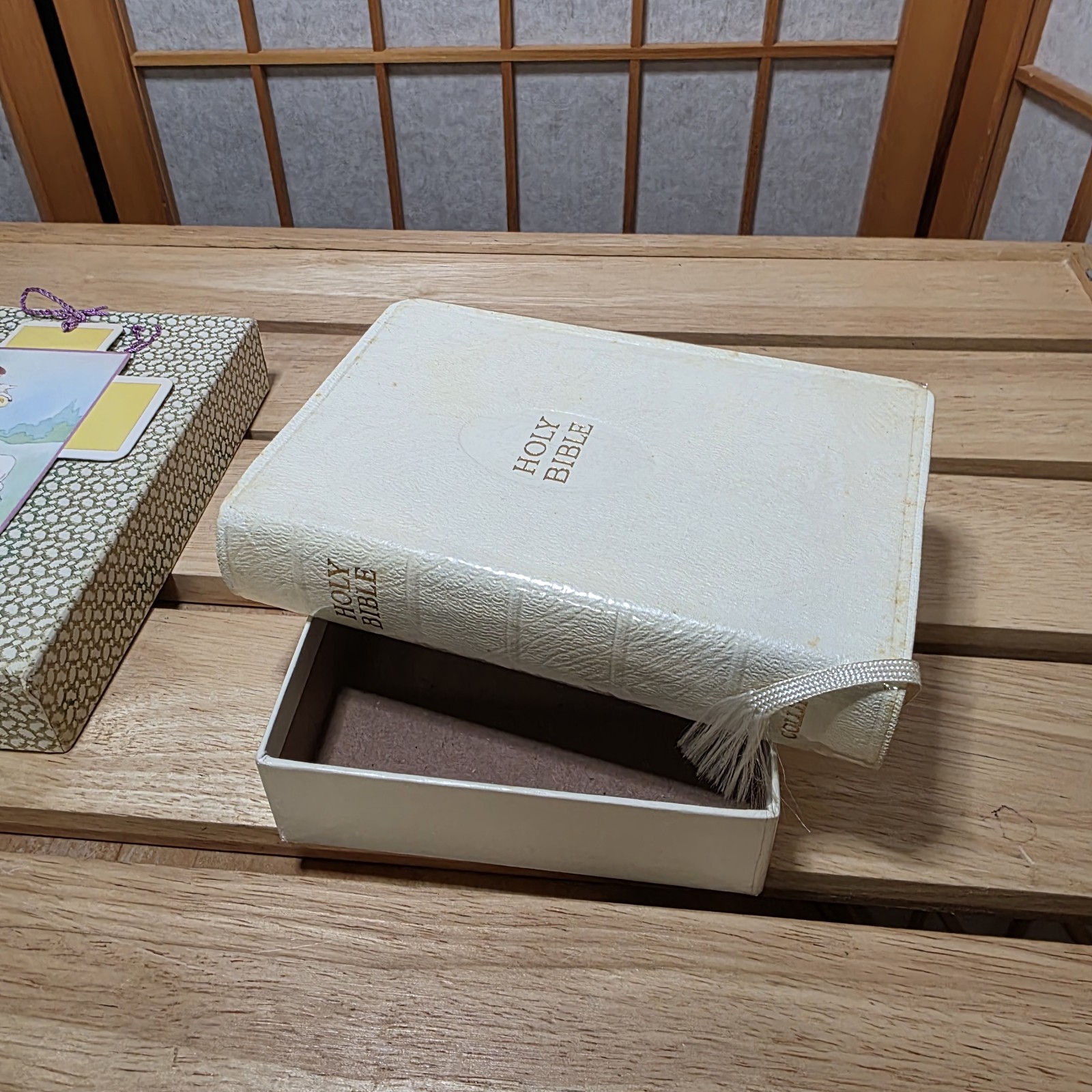 Bride’s Bible KJV Collins England 1958 White Leatheroid Gold Edges Original Box