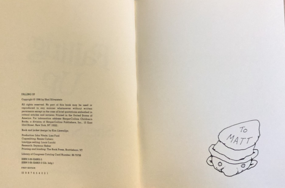 Fine 1996 HC DJ First Edition Falling Up Shel Silverstein