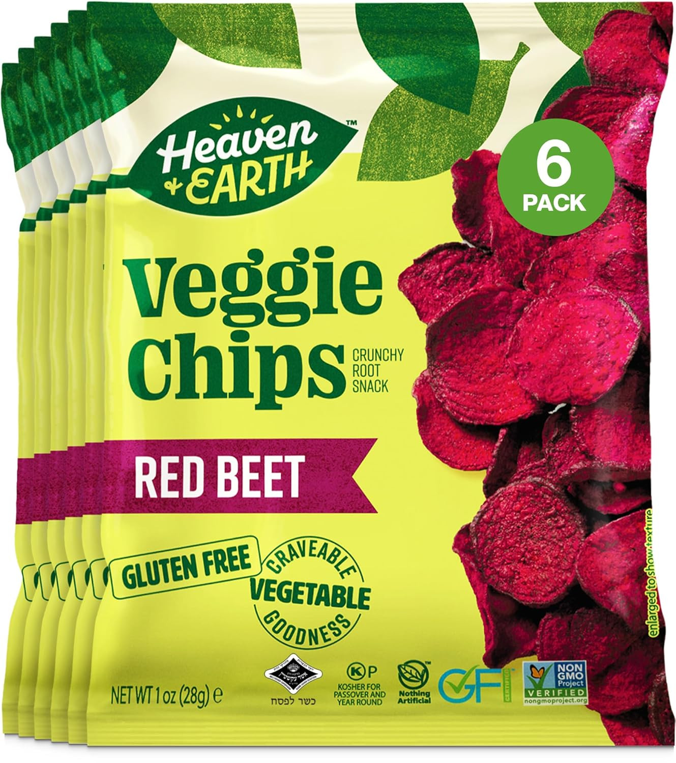 Heaven & Earth Beet Chips 1Oz (6 Pack) Crisp and Delicious | Gluten Free | Certi