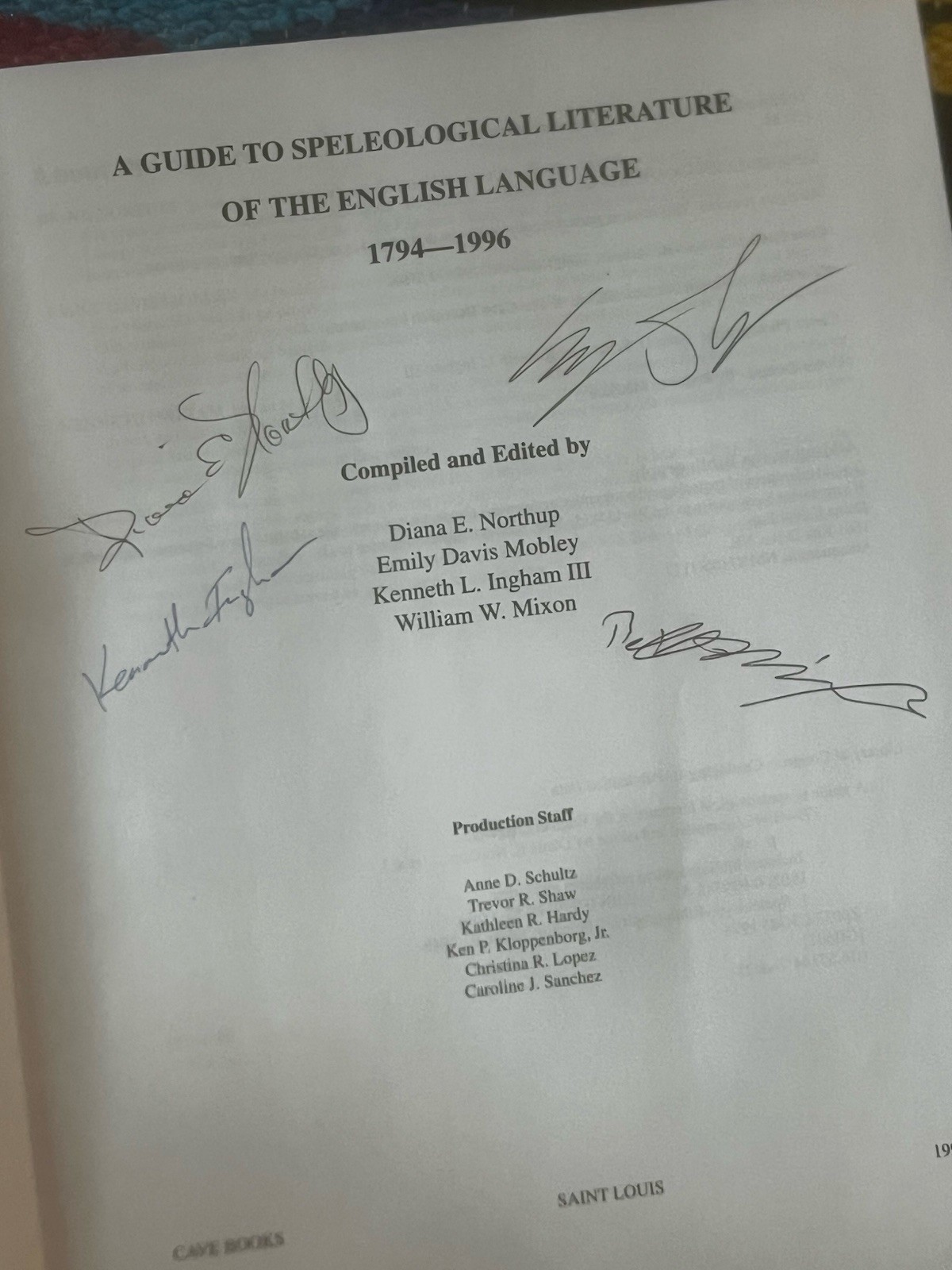 A Guide To Speleological Literature Of The English Language 1794-1996 SIGNED