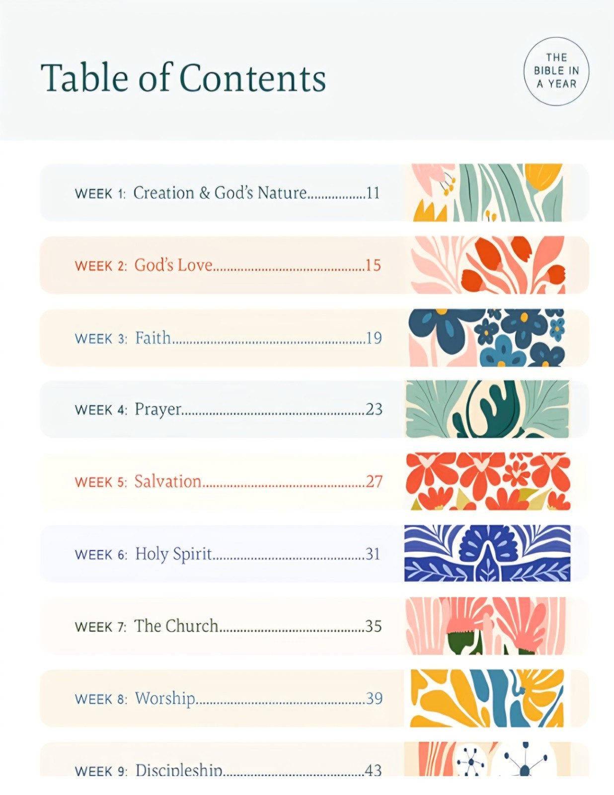 The Bible in A Year: 52 Week Guided Bible Study & Daily Reading Plan