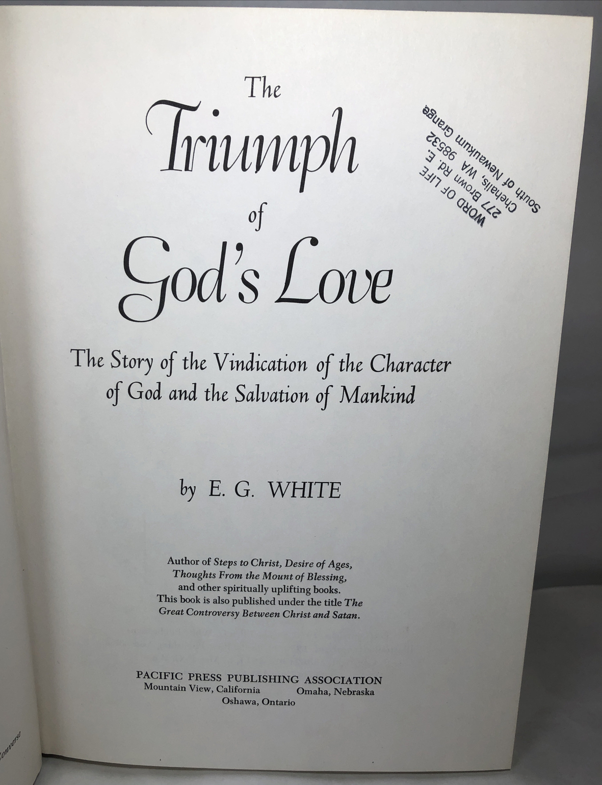 The Triumph of God’s Love By Ellen G EG White 1950 Hardcover Book 656 Pages