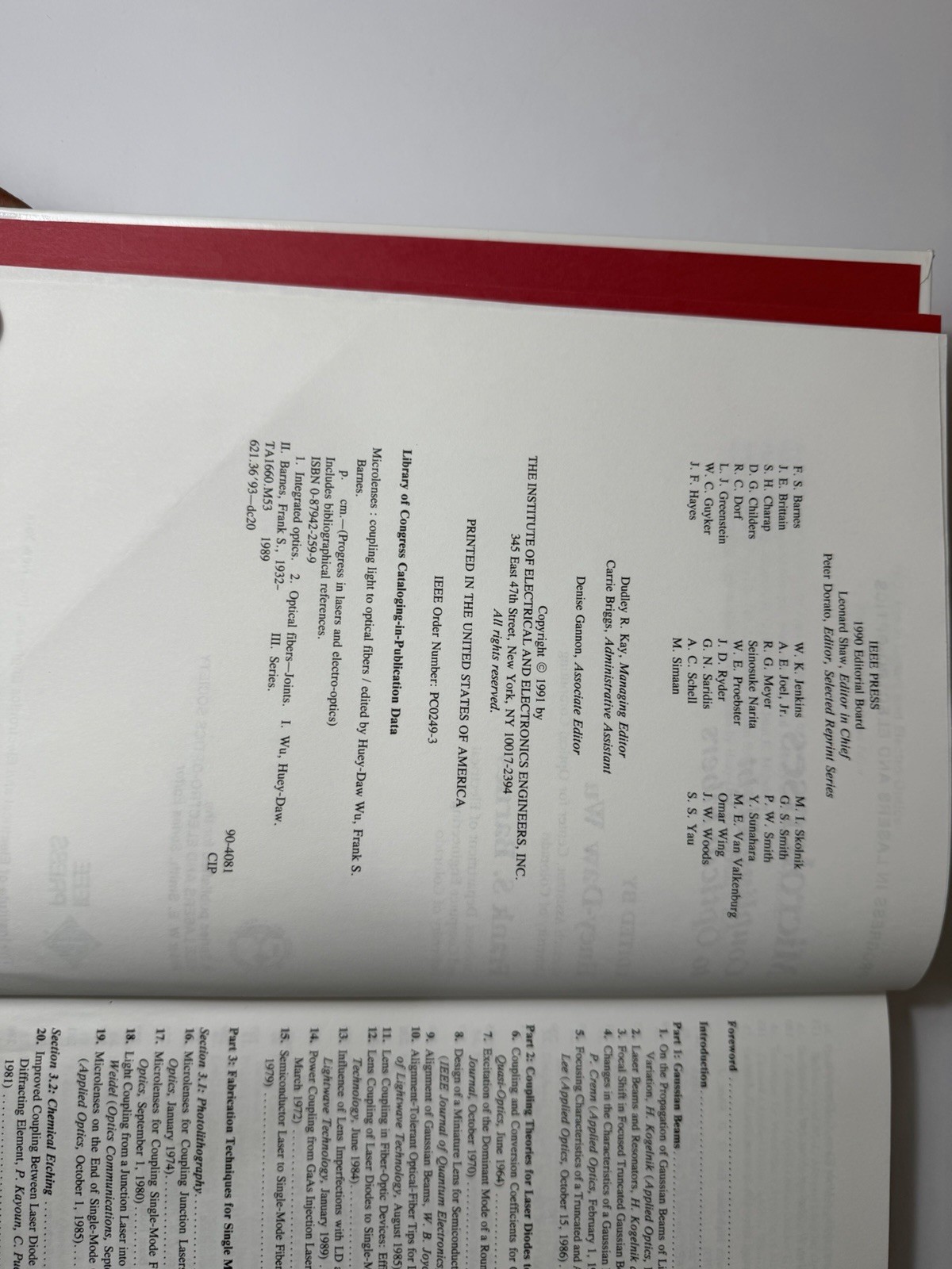 Microlenses Coupling Light to Optical Fibers Wu Barnes IEEE Press 1991 HC