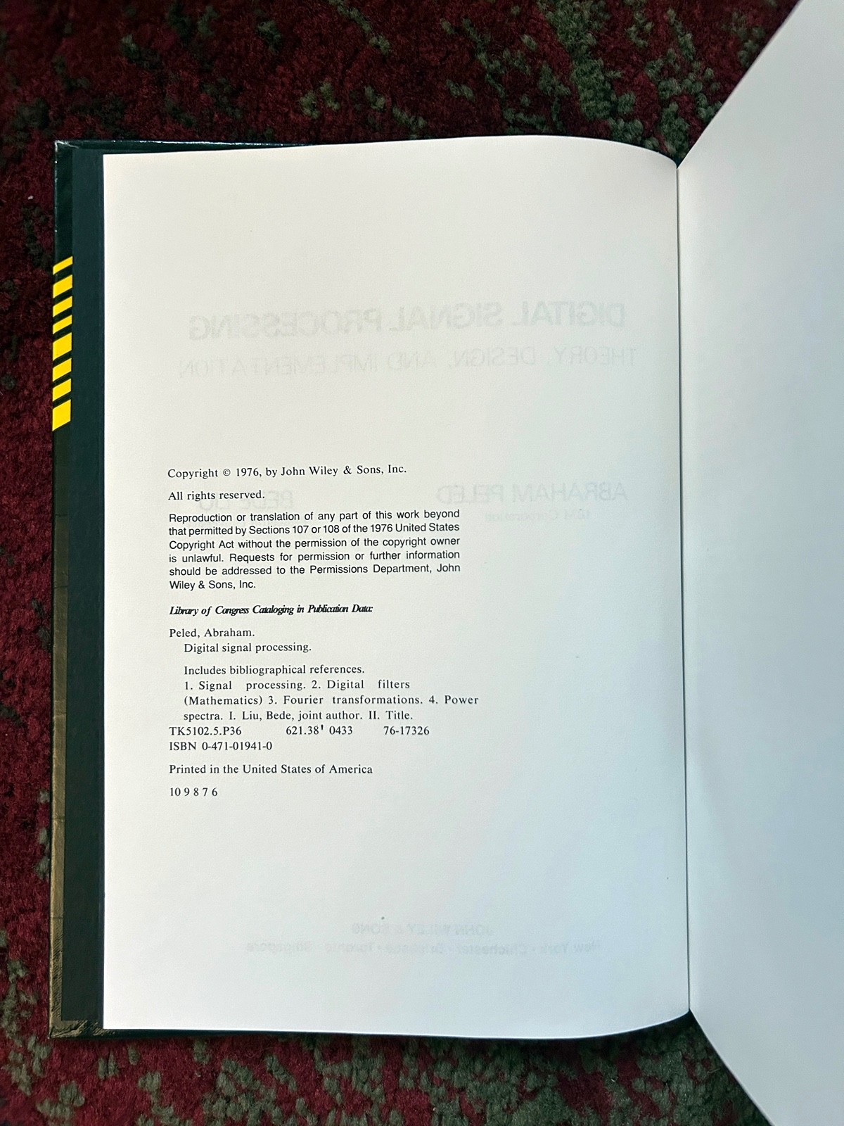 Hardcover, Digital Signal Processing by Abraham Peled, Bede Liu 1976 John Wiley