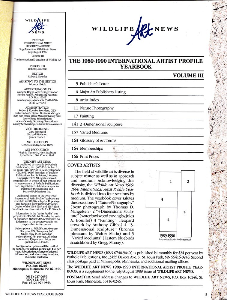 1989 WILDLIFE ART NEWS Full Year 6 Issues + 1990 & 1991 Artist Profile Yearbooks