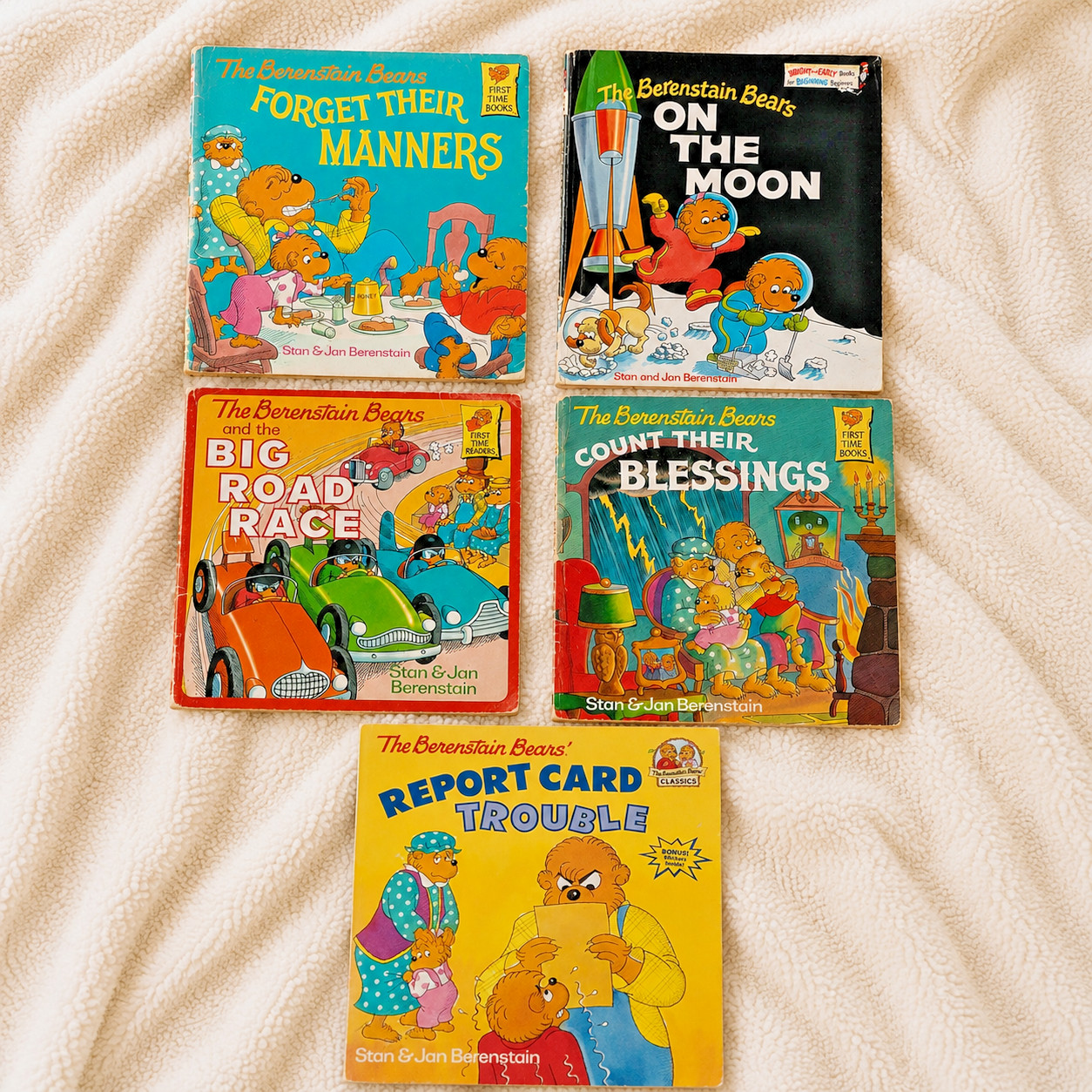 Berenstain Bears Book Lot 5 On the Moon Forget Manners Vintage Reader + Stickers